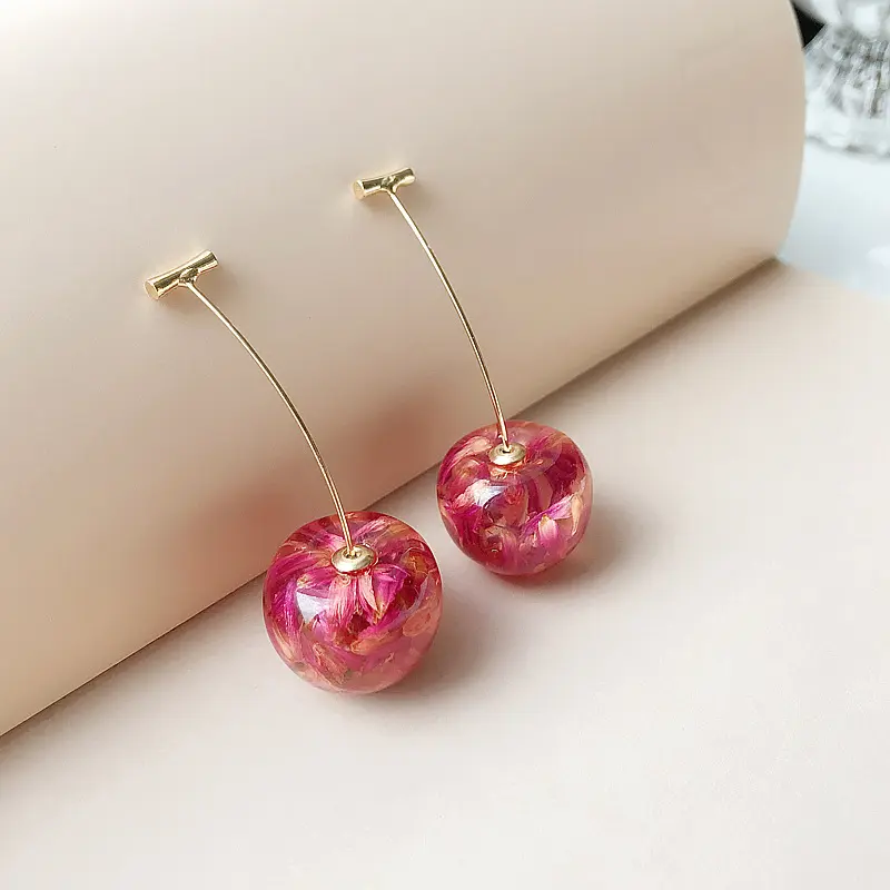 Fashion Jewelry Korean Style Lovely Pearl Fruit Cherry Cute Sweet Women's Girls Long Cherry Earring