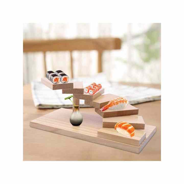 Hotpot Restaurant Serving Tray 7-Step Staircase Style Japanese Sushi Rack Display Stand Seven-Tier Wooden Tray for Dish Serving