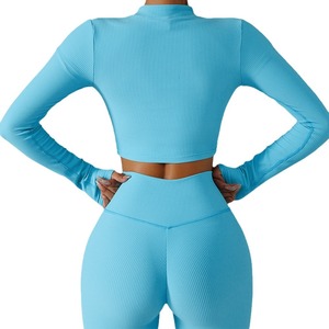 Completo Sportivo <span class=keywords><strong>Le</strong></span> <span class=keywords><strong>Ma</strong></span> a 2 Pezzi, Asciugatura Rapida, Collo Alto con Zip, Maniche Lunghe, per Yoga e Fitness - Product Image 5