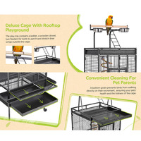 Cage à oiseaux en fer forgé multi-niveaux sur mesure, grande cage à oiseaux d'angle avec des maisons confortables et luxueuses amovibles, design durable