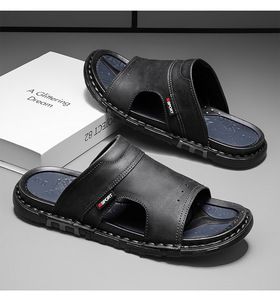 Sandales de plage contemporaines pour hommes en cuir de qualité supérieure, avec empeigne ventilée et design à sangle creuse, finement cousues, résistantes à l'abrasion - Product Image 3