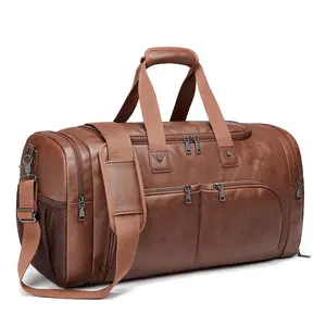 Высококачественная мужская деловая сумка с логотипом под заказ, водонепроницаемая коричневая Дорожная Спортивная Сумка из искусственной кожи