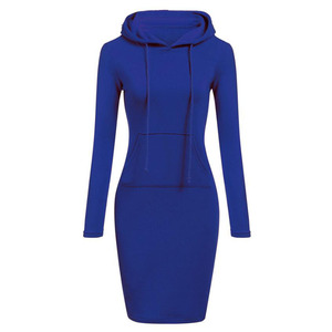 <span class=keywords><strong>S</strong></span>-2XL Femmes Genou Longueur Décontracté À Capuche Crayon À Capuche Manche Longue Pull Poche Moulante Robe Tunique Top - Product Image 4