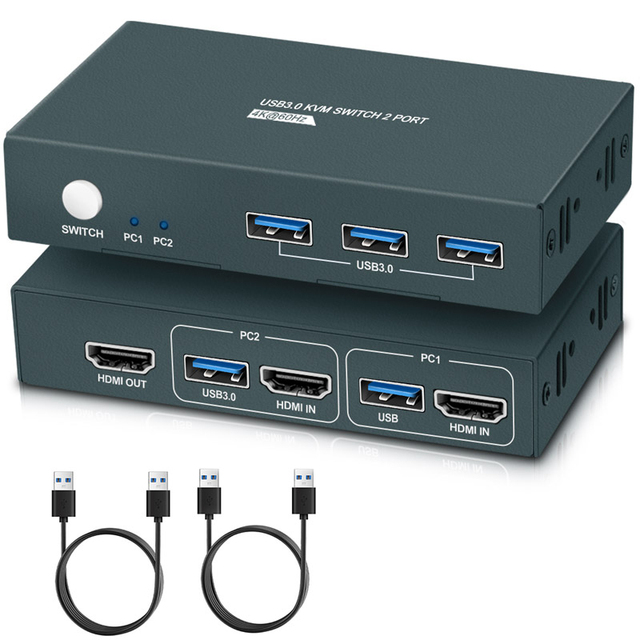 Hoomc 2-in-1 4K for HDMI KVM Switcher with 60Hz USB & DP Port Switch 2 Monitor Mouse Keyboard Switcher in Stock