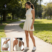 Set Gaun Tenis Wanita Dua Potong, Ketat dengan Bantalan Dada, Slim-fit, Pakaian Olahraga Anti-eksposur, Pakaian Yoga Fitness