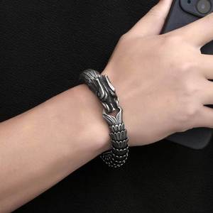 กำไลข้อมือลายเกล็ดมังกรแบบหนา กำไลสัญลักษณ์ราศีสัตว์ย้อนยุคสำหรับผู้ชาย รุ่น CE607 ของขวัญ - Product Image 4