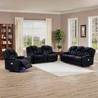 Ensemble de canapé sectionnel inclinable électrique pour home cinéma, avec table rabattable à LED, appui-tête mobile, cuir, bois, métal