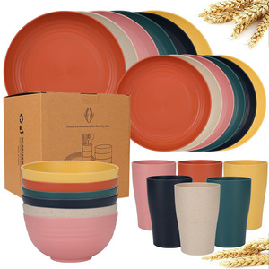 24 pièces de <span class=keywords><strong>vaisselle</strong></span> incassable rose ensemble de <span class=keywords><strong>vaisselle</strong></span> en <span class=keywords><strong>plastique</strong></span> paille de blé pour 6 micro-ondes lave-<span class=keywords><strong>vaisselle</strong></span> assiettes bols tasses ensemble - Product Image 2