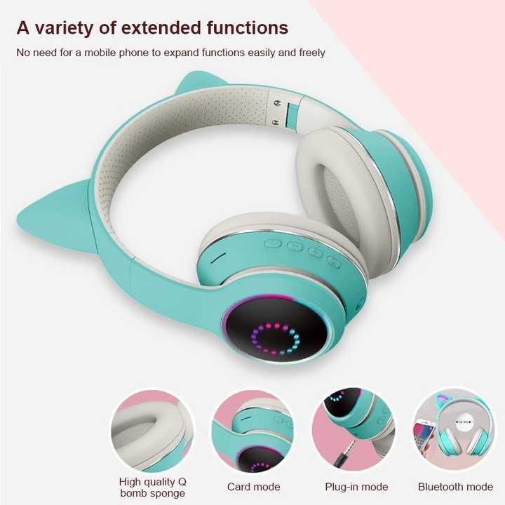 AKZ-K26 Bluetooth Headphones Cat Ear Headphones RGB Stereo Over-head Wireless Headset Gamer Earphones With Mic Support TF Card