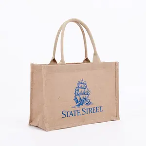 Лидер продаж, прочная многоразовая Джутовая сумка для покупок с принтом логотипа на заказ, оптовая продажа