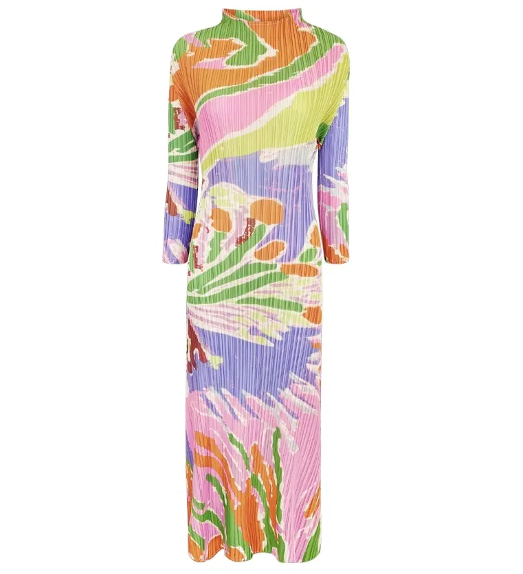2024 primavera nuovo abito dipinto a olio da donna Casual a manica lunga girocollo a maniche lunghe alla moda elegante Versatile Slim Free Size