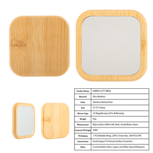 Square Wood Frame Silver Finish Desktop <b>Compact</b> <b>Mirror</b> Single Side Glass Makeup <b>Mirror</b> Customizable Logo Printing Wholesales - Product Image 1