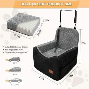 Asiento elevador para perros pequeños OEM, cama lavable para coche para mascotas, 35 libras, patrón sólido negro/gris, características de seguridad, bolsillos de almacenamiento extraíbles - Product Image 2