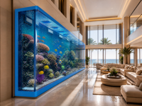 Aquariums sur mesure en acrylique, fabrication directe d'usine, OEM, ODM, grand format, ultra-transparents, sans joints, pour hôtels, restaurants, centres commerciaux et projets.