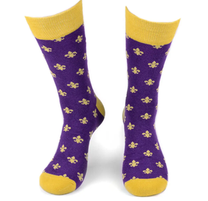 KT-T250095 Mardi Gras kaus kaki pria terbaru kaus kaki kru berlian ungu emas hijau Fleur De Lis - Product Image 6