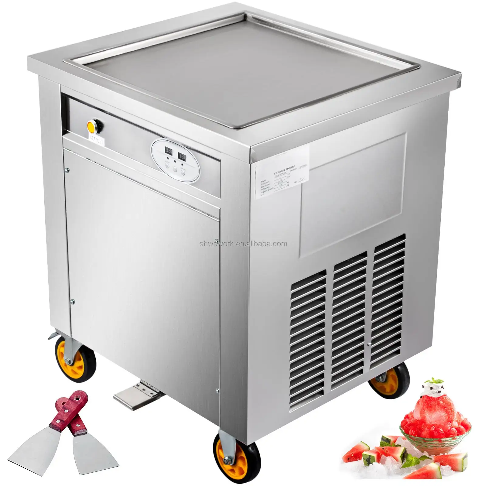 Máquina de sorvete laminado comercial 1350W Stir-Fried Yogurt Cream Maker Máquina de rolo de sorvete com 19,7 polegadas Pan quadrado