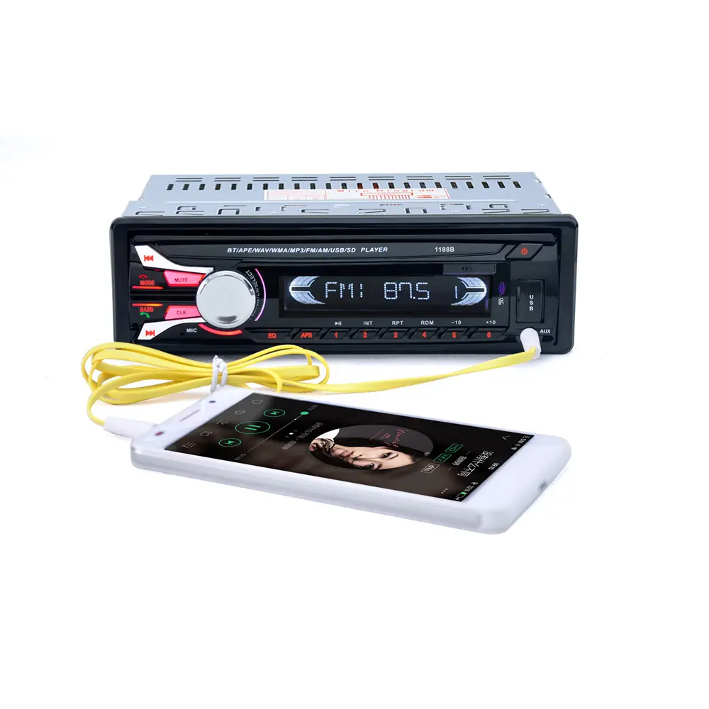 1 Din 12V Multifunction BT Car MP3 Music Player with FM/USB/TF/Udisk Remote Control Player Removable Panel 1188B