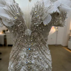 Robes de mariée de luxe avec perles et strass, robe de mariée en dentelle, perles, robe de mariée sirène LSJJ31 - Product Image 5