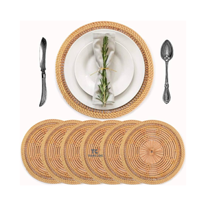 Napperon en rotin brun naturel encastré, pour table à manger, accessoires de décoration de table de mariage du Vietnam - Product Image 4