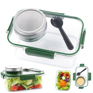 Boîte à salade portable en plastique, pot Mason, compartiment à condiments, fourchette, récipient à salade, transparent, étanche, boîte de conservation - Product Image 1