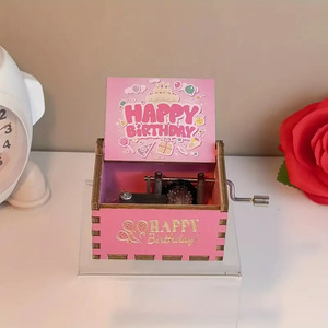 Scatole Musicali in Legno Dipinte all'Ingrosso, Piccole Scatole Musicali in Legno Carine con Manovella Manuale per Buon Compleanno - Product Image 5