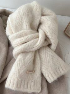 Tela mixta de lana de invierno para <span class=keywords><strong>mujer</strong></span>, estilo coreano, estudiante de moda, bufanda larga de punto suave y peluda de alta calidad, calentador de <span class=keywords><strong>cuello</strong></span> forrado de lana - Product Image 5