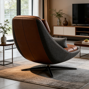 <span class=keywords><strong>Fauteuil</strong></span> pivotant moderne en forme de coquille d'œuf, <span class=keywords><strong>fauteuil</strong></span> d'appoint en <span class=keywords><strong>cuir</strong></span> <span class=keywords><strong>marron</strong></span>, canapé simple rembourré pour le salon, meubles de maison - Product Image 3