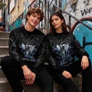 Sudadera con Capucha Extra Grande de 400 g/m² para Hombre, Diseño Personalizado de Fabricante OEM, Estampado Gráfico DTG con Pedrería, Estilo Urbano, Cuello Redondo - Product Image 2