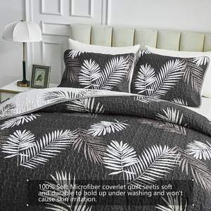 مفرش سرير نباتي, طقم لحاف أبيض وأسود مزخرف بأوراق الشجر - Product Image 3