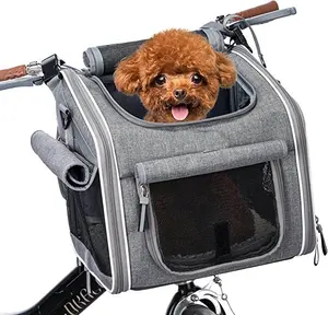 Heute Polyester Dog Bike Basket Pet Carriers Travel Products Bike Expandable Pet Dog Carrier Travel Products With Mesh Windows