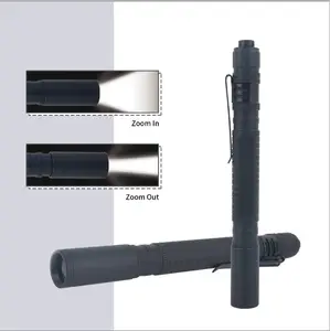 Zoom Aluminum Torch Light Led Pen Light Batteries Black Nurse Flashlight With Clip