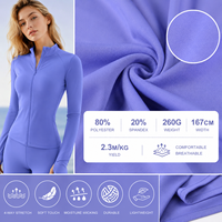 Tissu tricoté personnalisé en couleurs variées, 260 GSM, 80 % polyester, 20 % élasthanne, largeur 167 cm, approvisionnement en gros
