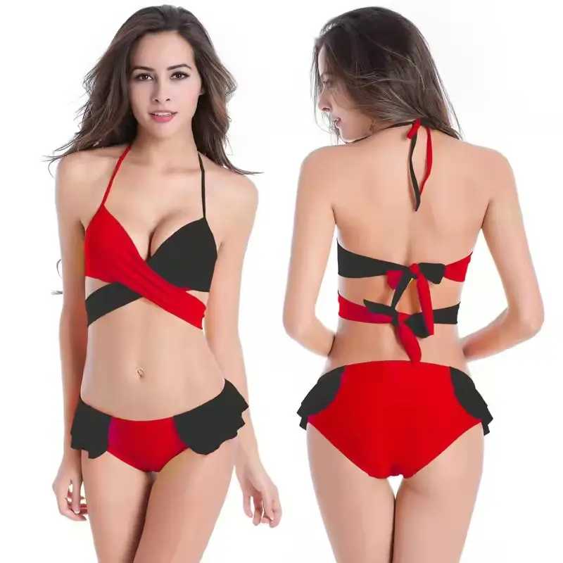 The new bandage bikini two color mix and match to gather women swimwear