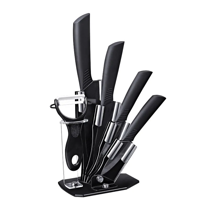 6pcs ceramic knife set plastic handle ceramic blade knife black with knife stand