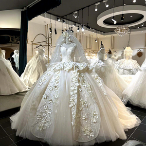 Robe de mariée de luxe Jancember Lsml092 avec <span class=keywords><strong>voile</strong></span>, style princesse, <span class=keywords><strong>décolleté</strong></span> cœur et fleurs 3D <span class=keywords><strong>pour</strong></span> cérémonie de mariage - Product Image 1