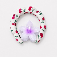 Ensemble de bandeaux et serre-têtes moelleux à imprimé cerises pour spa, avec pinces à cheveux fleur de frangipanier, pour femmes, pour le lavage du visage, les soins de la peau et la décoration capillaire