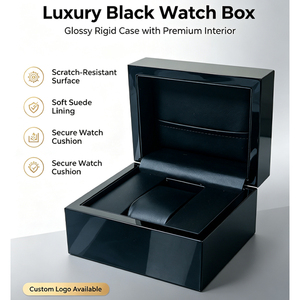 Caja de Presentación de Relojes de Madera Negra de Lujo con Acabado Brillante y Forro Suave para Empaque de Relojes de Pulsera - Product Image 5