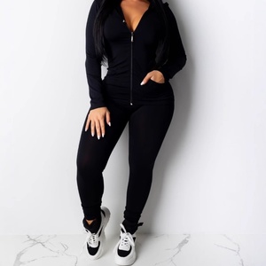 2025 Autumn Sports Women's Two-Piece <b>Set</b> <b>Sexy</b> Casual Solid Color Long Sleeve Zipper Hooded Knitting - Product Image 1