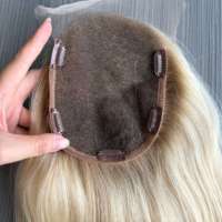 Topper en dentelle Shadow Root, cheveux humains 100% raides, blond pâle crémeux avec racines foncées naturelles, pour calotte affinée