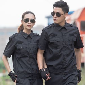 YUEMAI Uniforme Unisex Estiva Nera a Maniche Corte in Tessuto Ripstop per Escursionismo, Allenamento e <span class=keywords><strong>Lavoro</strong></span> - Product Image 1