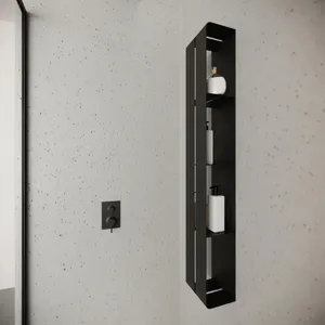 Mộc Mạc Trang Trại Phòng Tắm Tổ Chức Phòng Tắm Kệ Màu Đen Dọc Phòng Tắm Kim Loại Tổ Chức Với Bốn Ẩn Kệ - Product Image 3