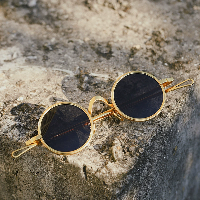 Retro Punk Style Metal Small Round Frame Mirror Anti UV Polarized Sunglasses