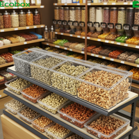 Boîtes d'affichage de bonbons alimentaires en acrylique haute transparence pot en plastique joint écrou épices bac céréales Grain Date en vrac récipient alimentaire
