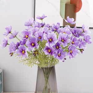 Flores de seda artificiales de 4 ramas hechas a mano de alta calidad blanco rosa <span class=keywords><strong>Cosmos</strong></span> <span class=keywords><strong>Bipinnatus</strong></span> diseño realista para bodas San Valentín - Product Image 1