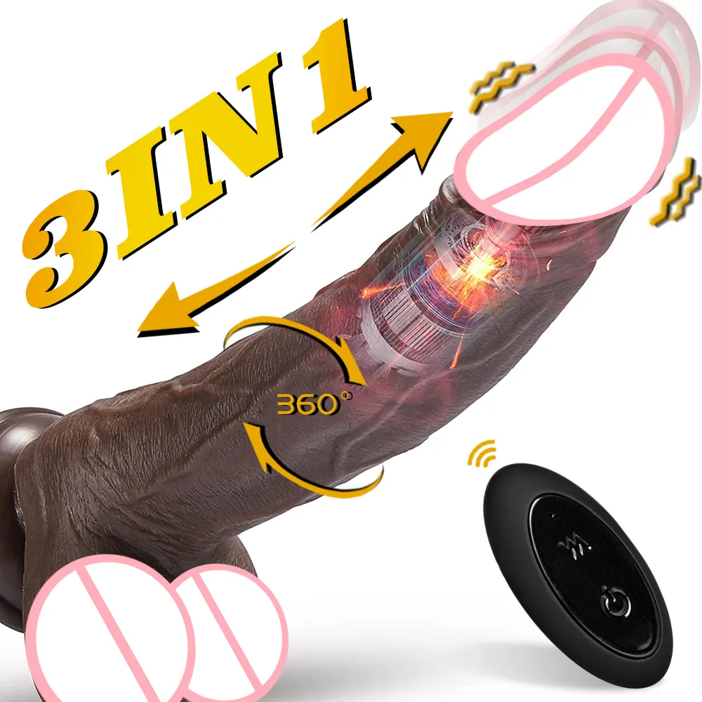 Gode vibrant rotatif télescopique rechargeable Jouets sexuels pour femmes Gode marron foncé réaliste en silicone