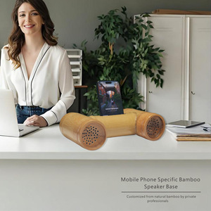 Bamboo Mobile Phone <b>Speaker</b> Base Portable Amplifier <b>Stand</b> For iPhone And Smartphone With Natural Bamboo Design - Product Image 1