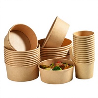 Bol à salade jetable en papier kraft de qualité alimentaire à paroi simple avec feuille d'or &amp;   Embossage, capacité de 750 ml et couvercle en PET