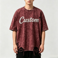 T-shirt court vintage pour homme, 100% coton 280g, coupe brute, imprimé en relief, avec graphique textuel avant personnalisé en strass, coupe oversize