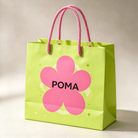 Sac cadeau en papier vert lime avec logo personnalisé, poignée en corde rose, imprimé floral, sac d'emballage pour cosmétiques, sac de shopping beauté, vente en gros
