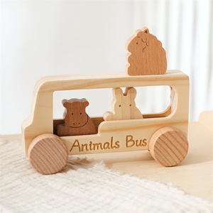 Jouet en bois Montessori unisexe en forme de <span class=keywords><strong>bus</strong></span>, écologique, pour l'éveil éducatif et la reconnaissance des animaux, jeux cognitifs pour bébés, vente en gros - Product Image 4